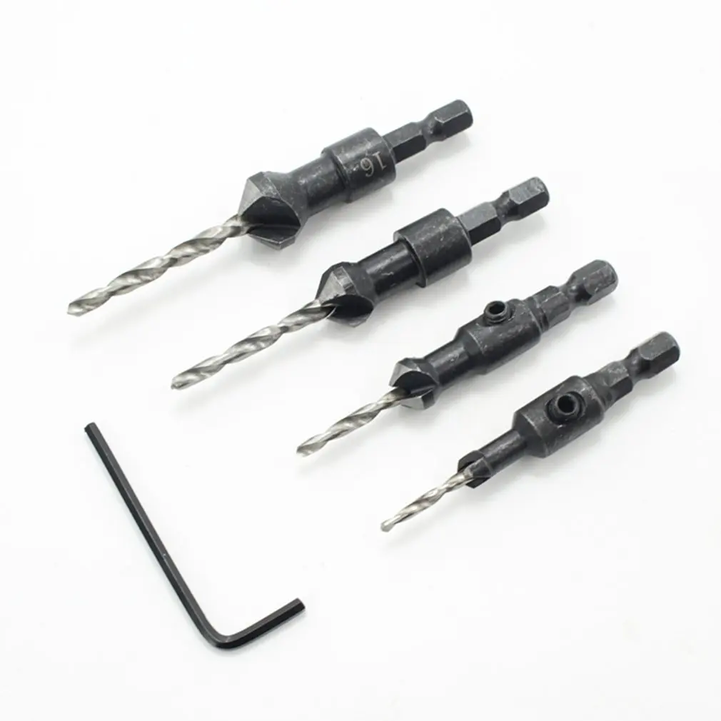 Conical Woodworking Countersink Drill Bit Hex Shank Taper Hole Shaped Opener Set 4Pc | Инструменты