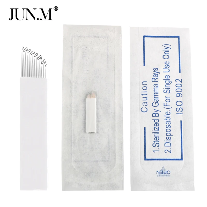 100 шт. 14Pin Перманентный макияж ручные иглы для татуажа бровей высокое низкое