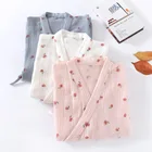 Пижама Fdfklak Женская газовая, хлопковая одежда для сна в японском стиле, халат, домашняя одежда, розовое дышащее кимоно с принтом, весна-осень