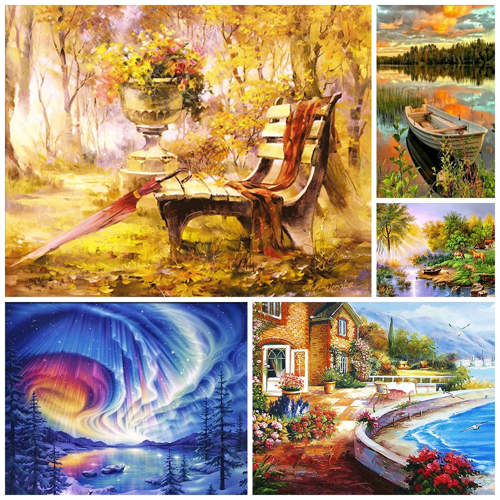 

5D Diy Full Drill Landscape Mosaic Round Diamond Embroidery Tree Diamond Painting Cross Stitch Diamond Art Rhinestones