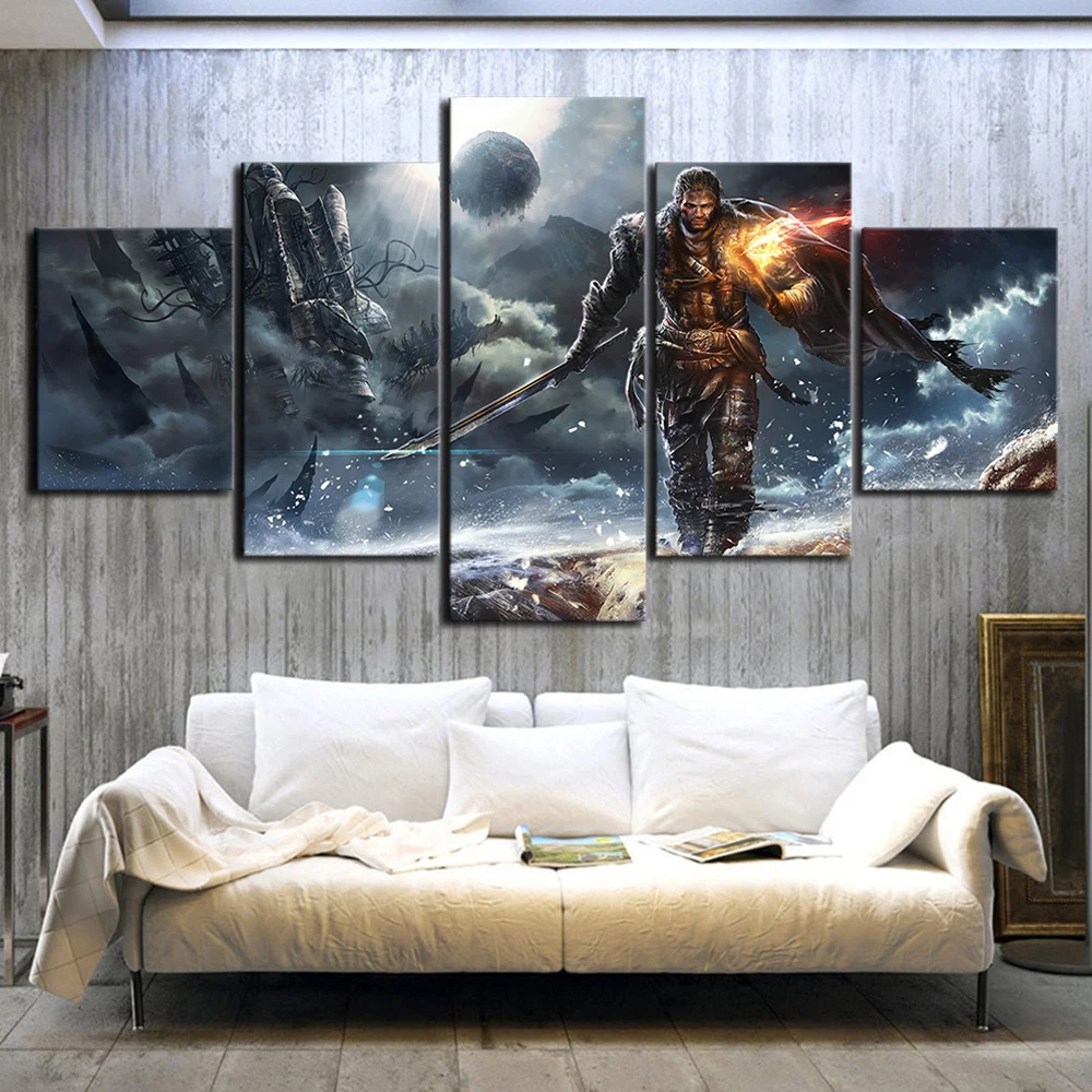 5 панелей картины для украшения стен выцветание в тишину видео игры Искусство на