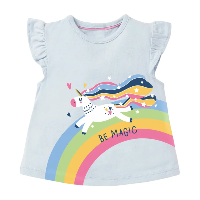 

Детская летняя эксклюзивная Одежда для маленьких девочек Футболка с единорогом, брендовая Мягкая дышащая хлопковая Футболка с радугой для ...