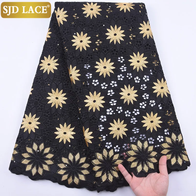 SJD кружево черного цвета из чистого хлопка африканская кружевная ткань ручной