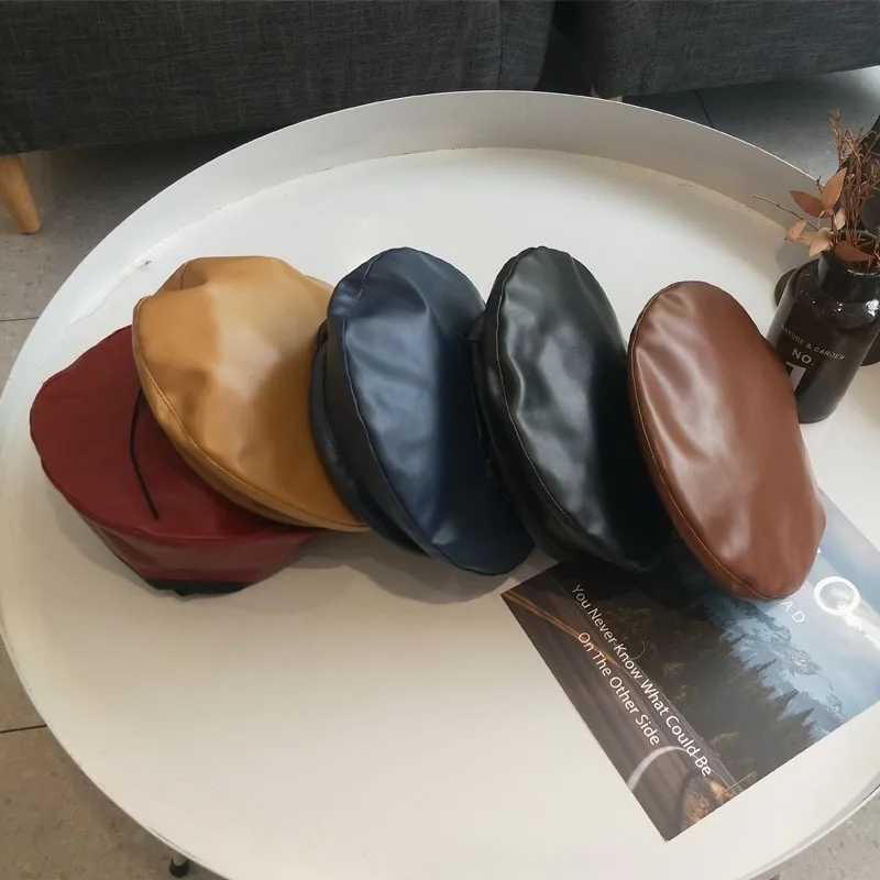 

Fashion Women Beret Solid Faux PU Leather Beret French Artist Warm Beanie Hat for Ladies