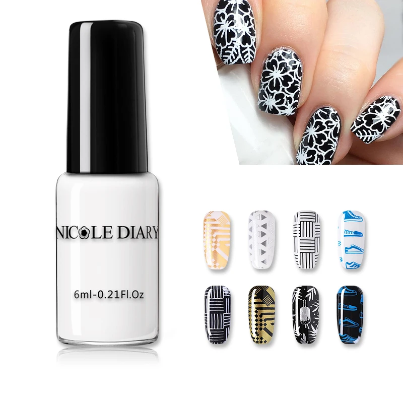 Лак NICOLE DIARY для стемпинга ногтей 6 шт. в комплекте лак черные золотые серебряные