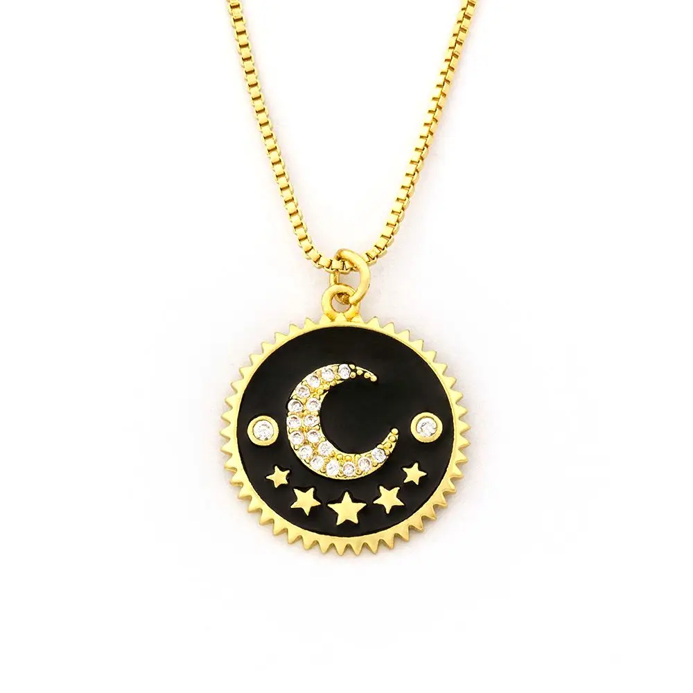 

New Arrival Copper Zircon Crystal Gold Pendant Necklaces For Women Fashion Moon Star Necklace Choker Custom Jewelry Gift