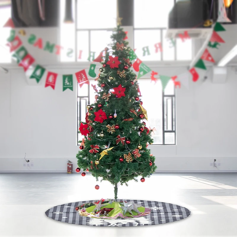 

122cm red and black check printed elk Tree Skirt Christmas tree apron Christmas Tree Bottom Apron Dress Up
