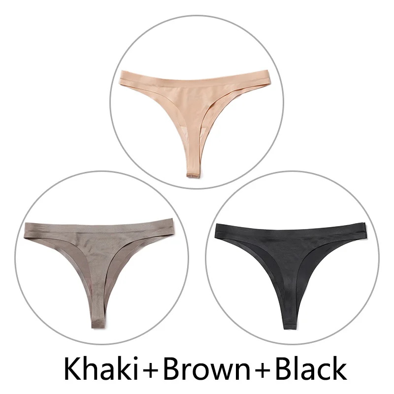 Khaki-Brown-Black 3 шт./партия, Сексуальные Бесшовные прозрачные трусики, женские трусики с низкой талией, трусики-стринги, нижнее белье, женские трусы-танга, стринги большого размера - Цвет: Khaki-Brown-Black