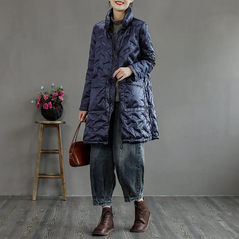 

New High quality white duck Down stand collar Down jacket Women 2020 mid-length Fashion design sense zipper Down Jacket Female
