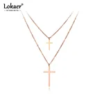 Lokaer богемное титановое Двухслойное ожерелье-чокер из нержавеющей стали с подвеской в виде креста для девочек N19080