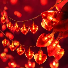Guirnalda de luces LED con forma de corazón para decoración del hogar, luces de San Valentín, corazón, amor, funciona con pilas, 10/20/30/40leds, para boda, fiesta de cumpleaños
