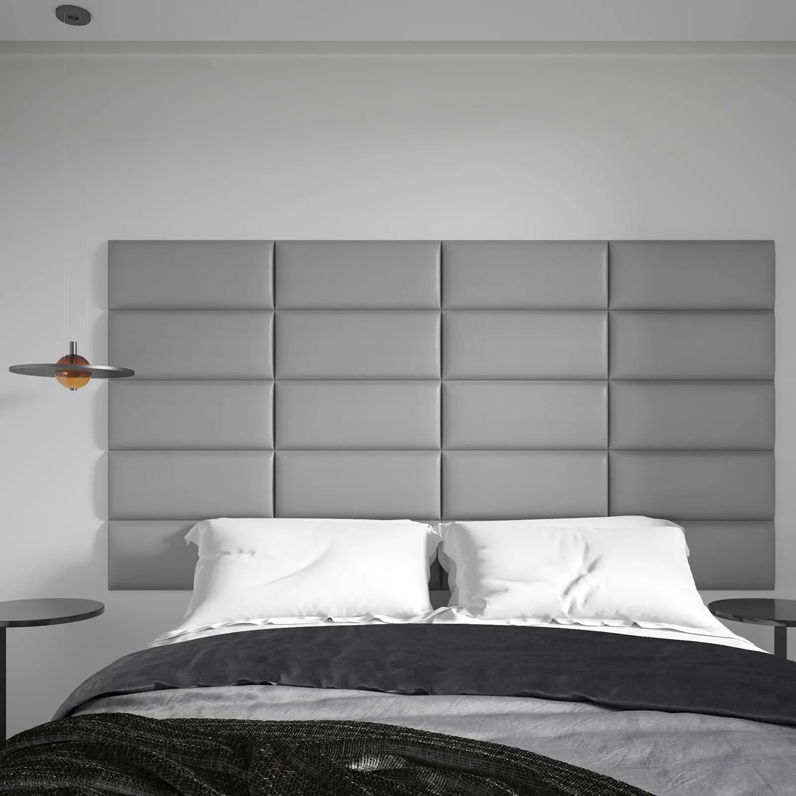 Art3d 4PCS Peel and Stick Headboard for Twin in Grey, Sized 25 x 60cm , 3D Upholstered Wall Panels