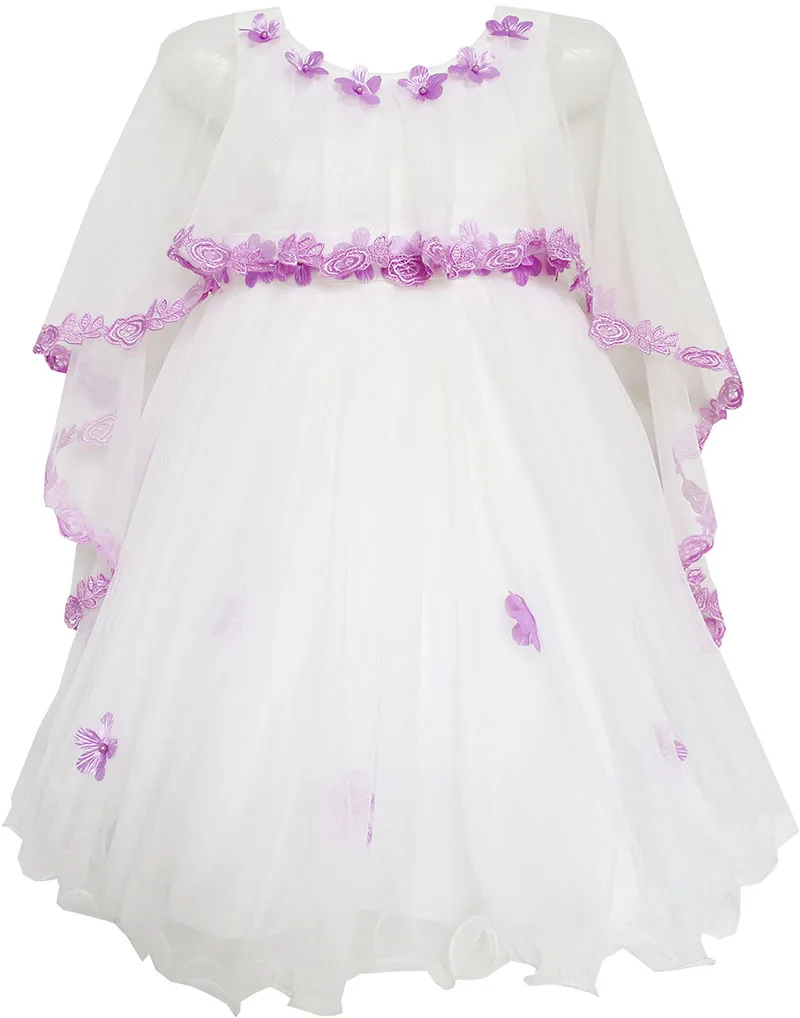 

Girls Dress Wedding Flower Girl Lace Tulle Overlay with Shawl 2020 Summer Princess Party Dresses Children Clothes Pageant