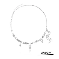 masw original design one layer chain necklace 2021 new trend geometric brass metal aaa zircon pendant necklace for women jewelry