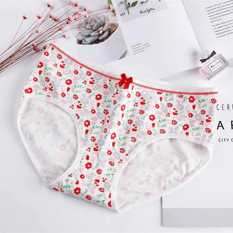 

Wavaiov Free Shipping Pure Cotton Flower Print Women G-String Seamless Panties Sexy Lingerie Women'S Briefs Underwear
