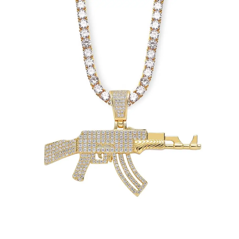 

Ожерелье мужское Латунное в форме пистолета с фианитом AAA +