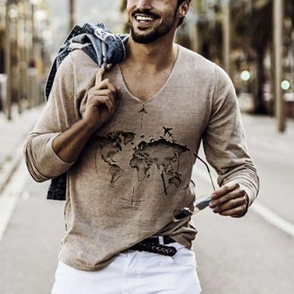 

Top V Neck Vintage Casual Long Sleeve Men Shirt for Autumn