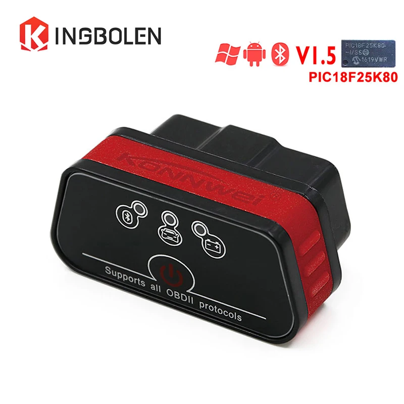 Konnwei KW901 OBD2 bluetooth V1.5 Pic18f25k80 чип диагностический код сканер считыватель KW 901 ELM327 Bluetooth крутящий момент для Android