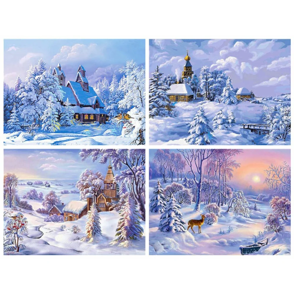 

5D алмазная живопись, полный квадратный пейзаж, Набор для вышивки крестиком, картина для прослушивания музыки, зимнее украшение для дома