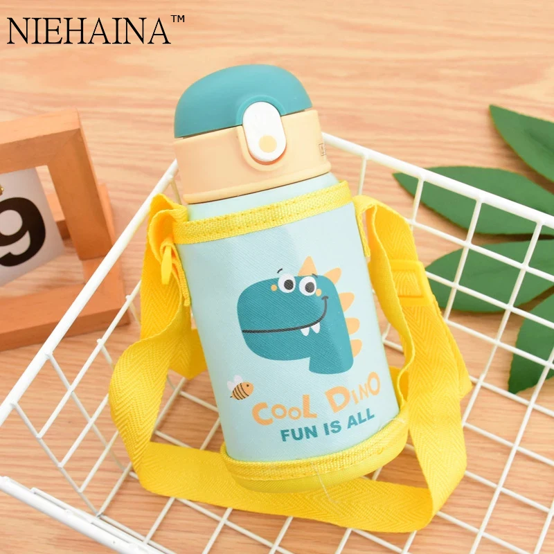 400 мл Детская кружка термос с соломой из нержавеющей стали в виде динозавра