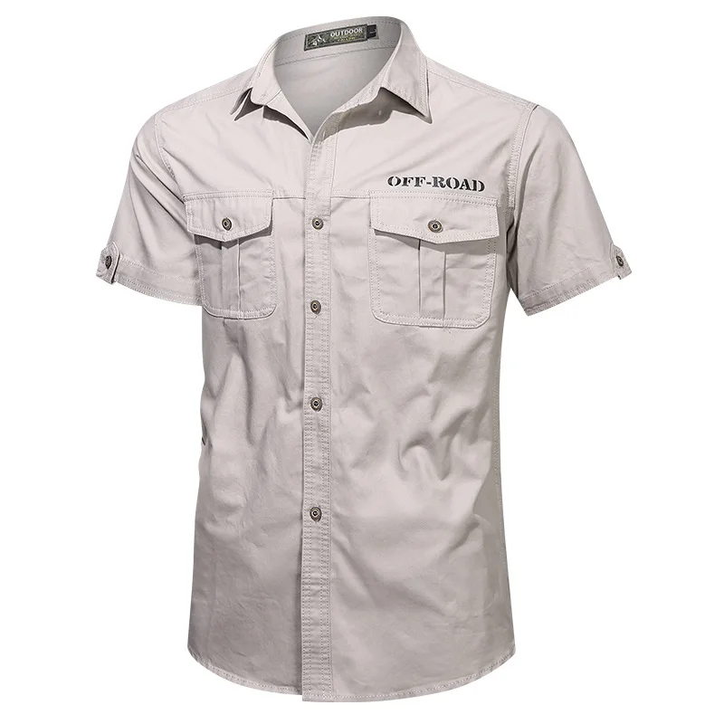 Summer Men's Shirts Pure Cotton Short Sleeve shirt Male Oversized Solid Tooling Casual Shirt Men Clothing Chemise Homme MF1751
