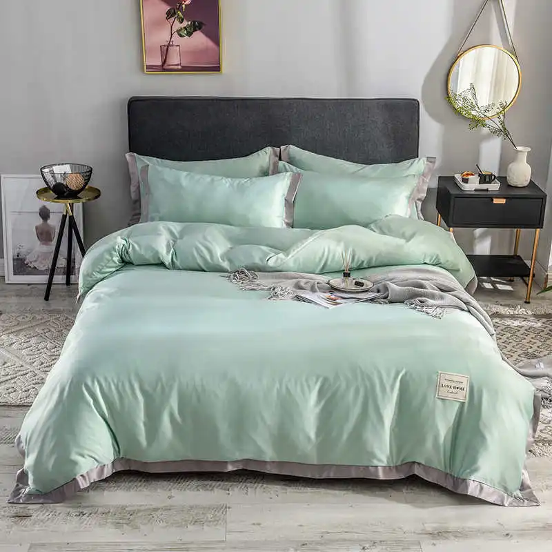02 Liv-Esthete роскошный Шелковый серый комплект постельного белья Love Home шелковистый пододеяльник плоский лист комплект постельного белья двойная королева король постельное белье - Цвет: 02