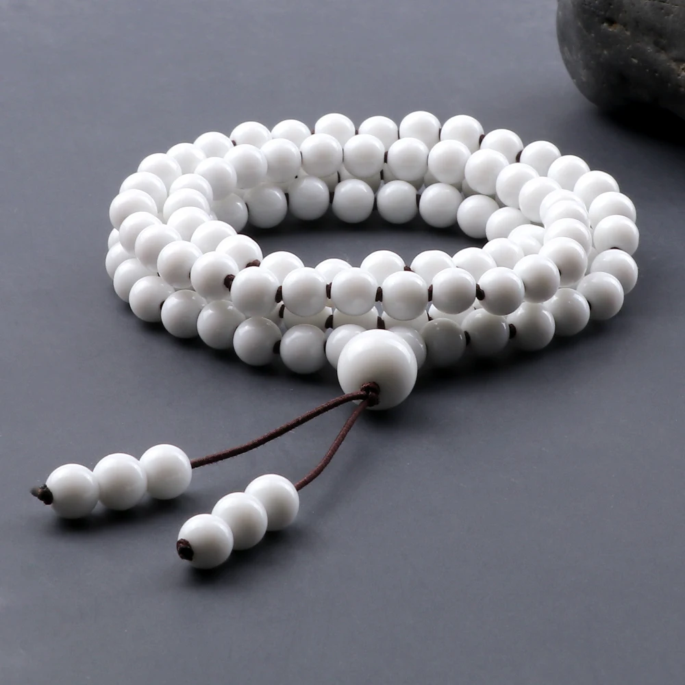 

Women Natural Stone White Onyx Agates Smooth Round Beads Bracelet & Necklace Vintage Charm Amazonite Meditation Jewelry Pulseira