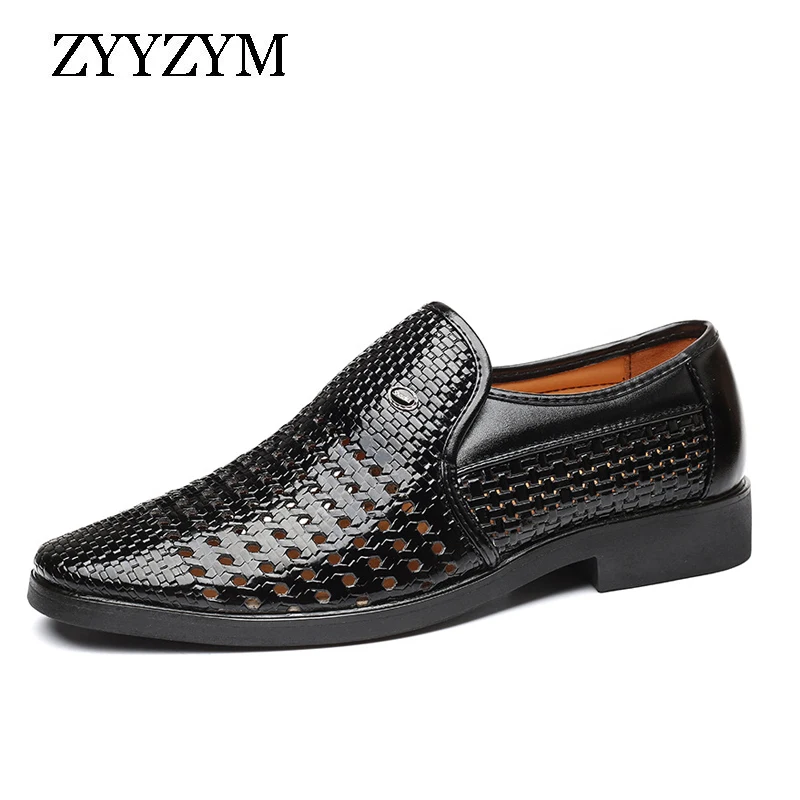 

ZYYZYM Summer Men's Casual Shoes Leather Hollow Breathable Large Size EUR 38-48