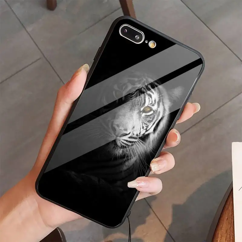 

Tiger lion Ferocious animals Phone Case Tempered glass For iphone 5C 6 6S 7 8 plus X XS XR 11 PRO MAX