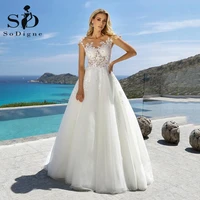 sodigne boho wedding dresses 2021 scoop neck appliques lace 3d flower custom made tulle princess wedding gown bridal dress