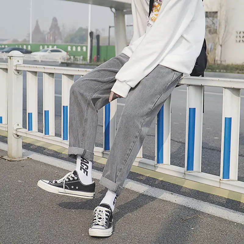 Spring Summer Cotton Jeans Men's Fashion Retro Casual Jeans Men Streetwear Korean Loose Hip-hop Straight Denim Trousers Mens