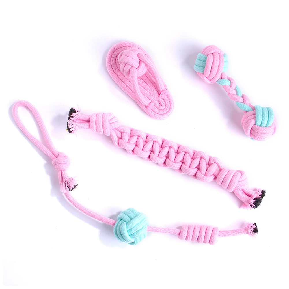

4pcs Interactive Cotton Blend Training Washable Gift Avoid Boredom For Aggressive Chewers Dog Rope Toy Teeth Cleaning Playing