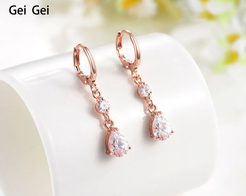Женские новые модные серьги капли с цирконием розовое золото свадебные подарок