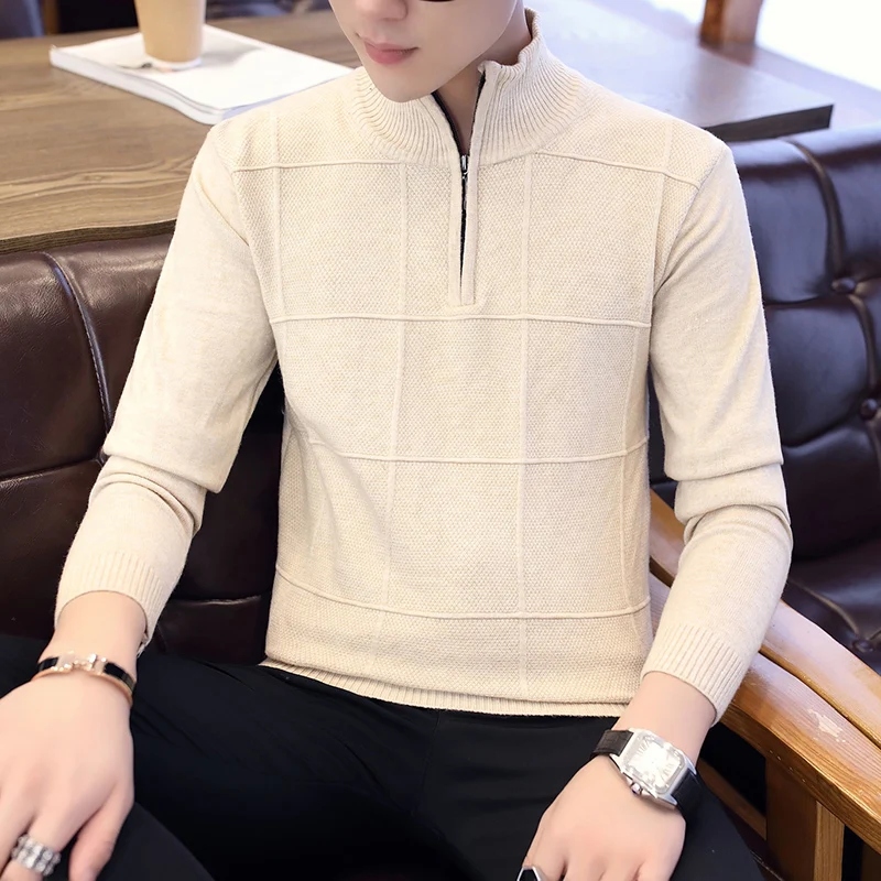 

Turtleneck Mens Sweaters Pullovers Winter Stand Collar Zipper Slim Fit Thick Warm Casual Knitting Warm Knitwear Pullover