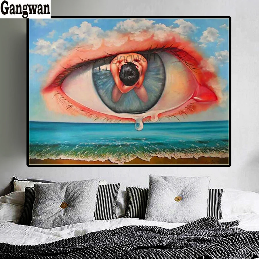 

Full 5D Diy Daimond Painting Cross-stitch "red Eyes&man" 3D Diamond Mosaic square Rhinestones Painting Embroidery Seascape art