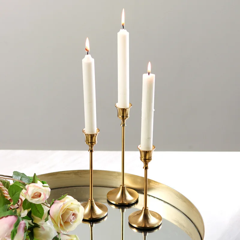 

3Pcs/Pack Champagne Candlestick Holders For Taper Candles Table Romantic Decor For Wedding Party Holiday Dinner Decorativ