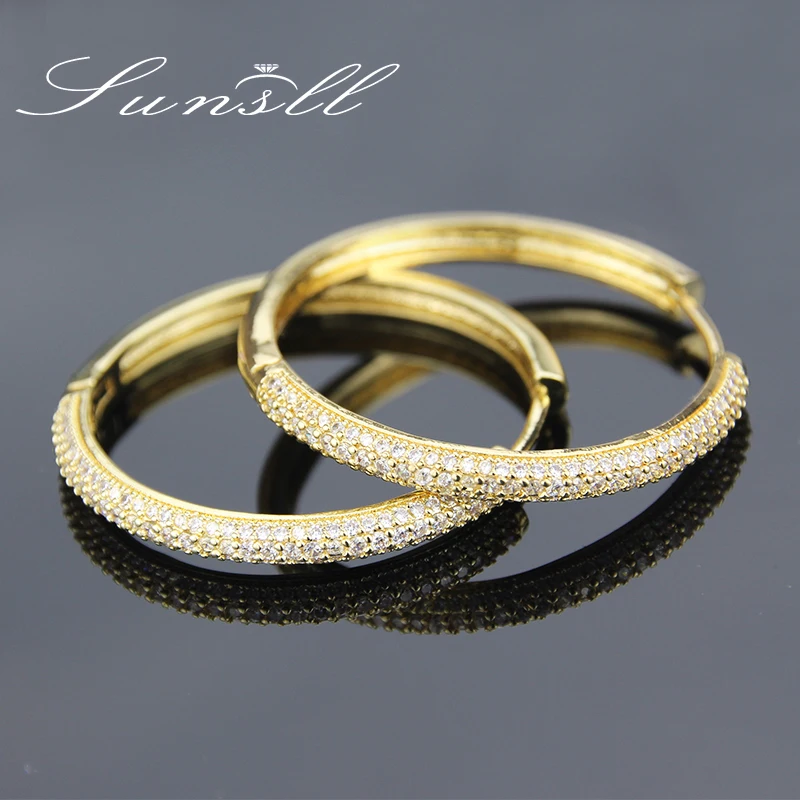 SUNSLL новые золотые серьги медные и белые кольца с фианитами для женщин модные