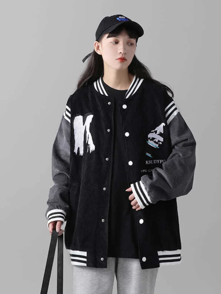 

Colorblocking Over Size Female's Jacket Patchwork Casual Women Coats For Autumn Winter Jackets Korean women's baseball uniform K