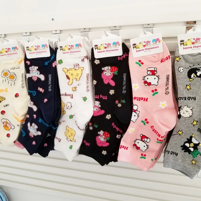 

Японские Мультяшные носки Sanrio Kitty Kuromi Cinnamorol Onpompurin, милые мягкие милые детские носки для девочек