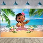 Детский фон для фотосъемки с изображением Моаны, летнего пляжа, новорожденной принцессы, вечевечерние на 1-й день рождения, декоративный баннер