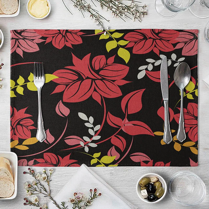 Коврик для еды винтажный с цветочной росписью прямоугольный из ткани | Дом и сад