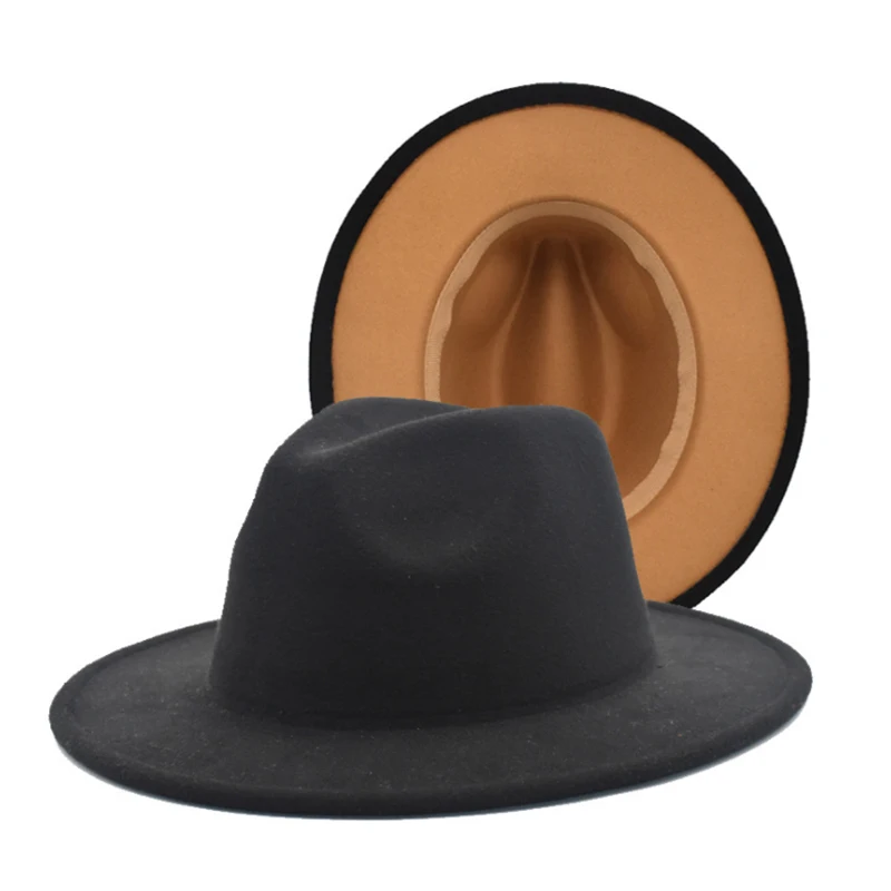

Шляпа Федора с широкими полями для женщин, однотонная шерстяная фетровая шапка для мужчин, джазовая Панама, двухцветная церковная шапка для...