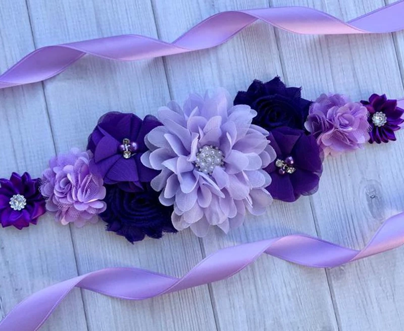 Cintur&oacute;n de gasa con perlas y diamantes de imitaci&oacute;n para mujer, faja de maternidad, ajustable, elegante, color p&uacute;rpura-1