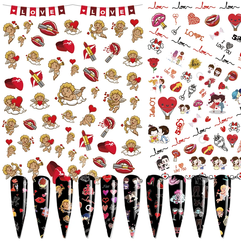 Наклейки для ногтей на День святого Валентина наклейки в виде розового Купидона