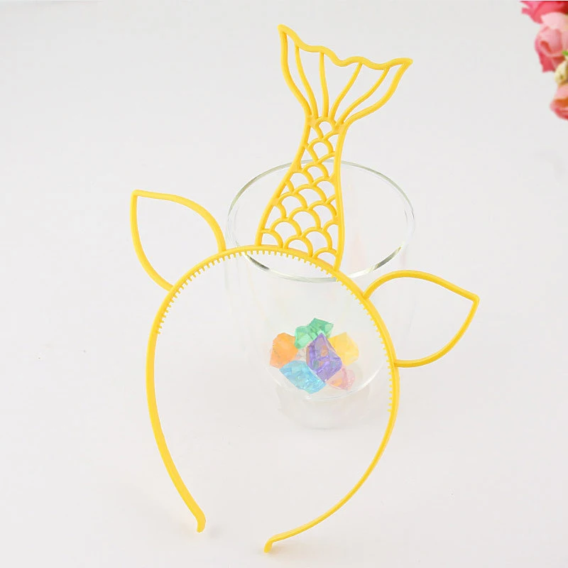 Yellow Mermaid 12 шт./лот,, блестящий ободок для волос в виде единорога, повязка на голову, Яркий пластиковый ободок с ушками для женщин/девушек, вечерние украшения для волос, головные уборы - Цвет: Yellow Mermaid