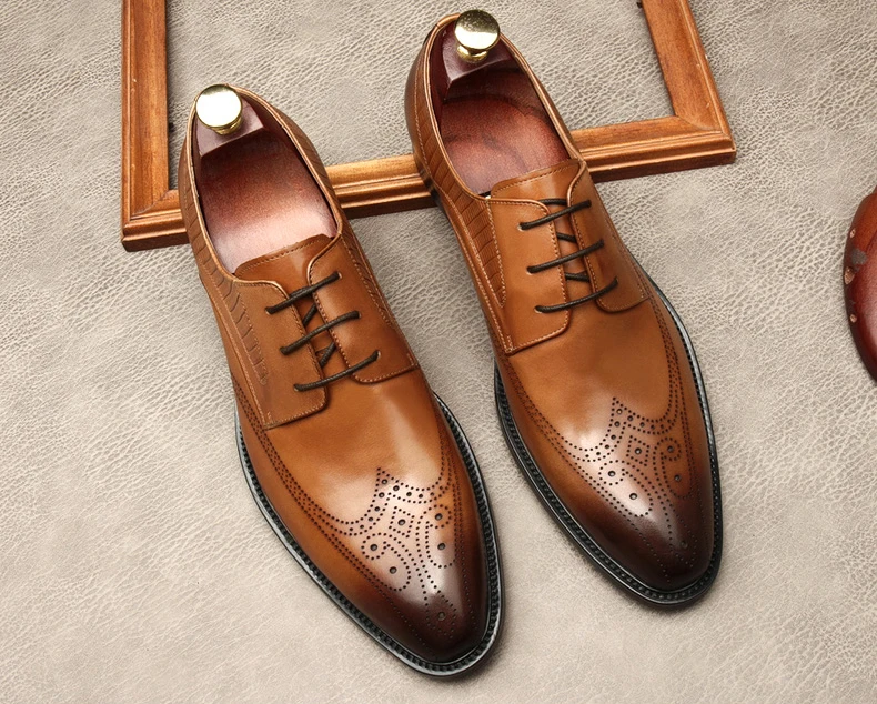

New Classic Man Wedding Banquet Shoes Genuine Leather Formal Dress Oxfords High Quality Lace Up Men's Black Brown Party Shoe