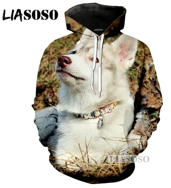 Liaseo 2018 Забавные милые повседневные толстовки с капюшоном и 3D принтом сибирских