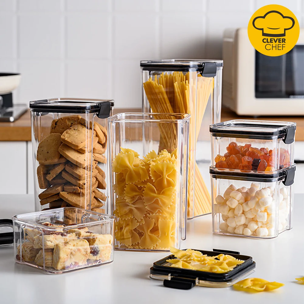 

Kitchen Food Storage Box Container Set Airtight Grain Cereal Fridge Organizer Jar Pantry for Noodle Legume Pasta Snack