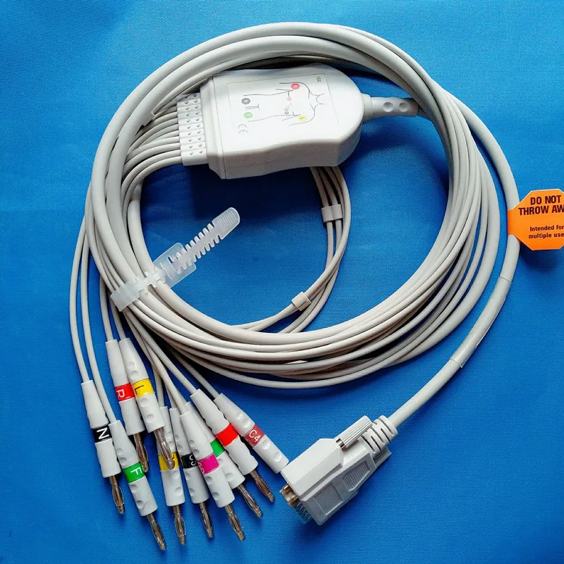 Совместимость для Nihon kohden 9010/9020/9620 кабель ECG с 10 ECG токовывод кабель ЭКГ дБ 15pin Banana 4,0 с 10K резистор
