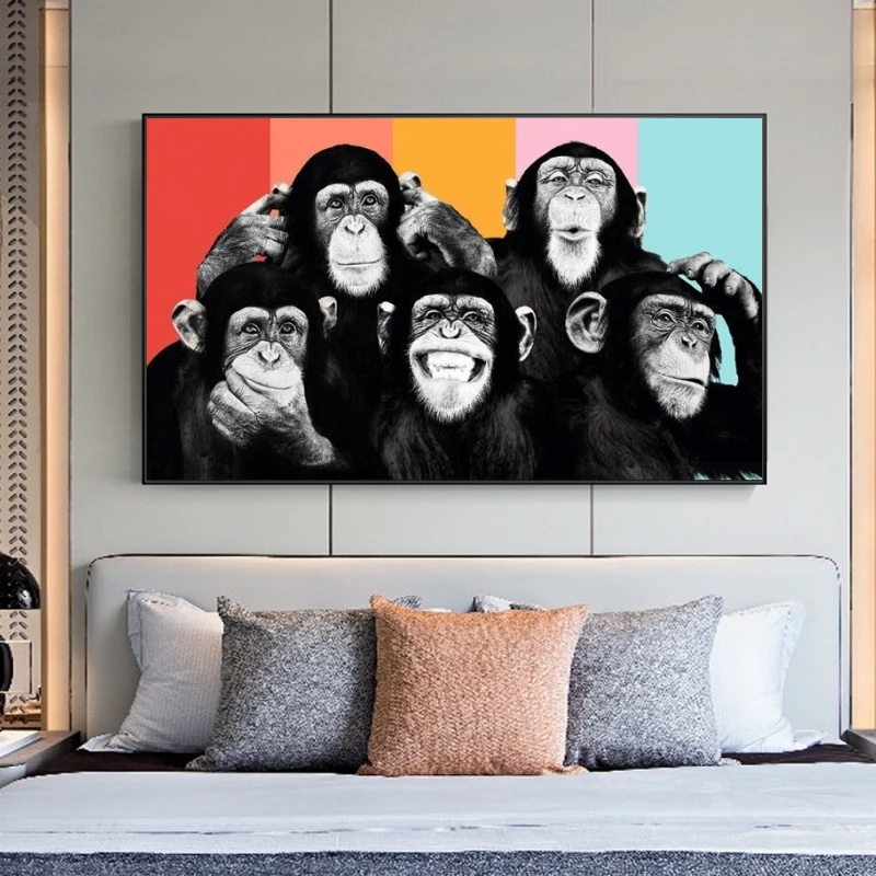 

Funny Monkeys Abstract Canvas Art Posters And Prints Animals Wall Art Canvas Paintings Kids Room Decor Art Pictures Wall Cuadros